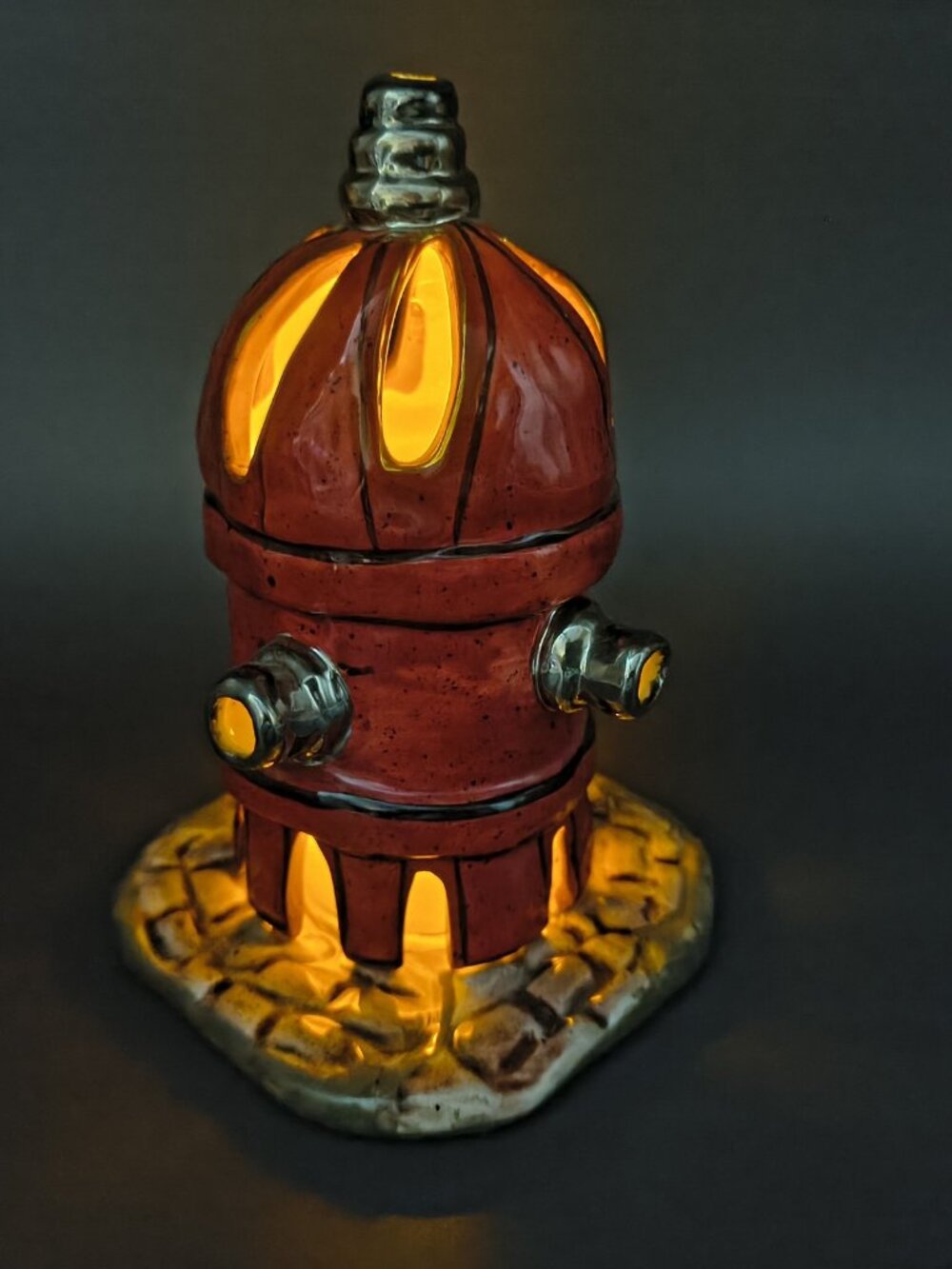 Vintage 2002 Blue Sky Clayworks Red Ceramic Fire Hydrant Tea Light Candle Holder